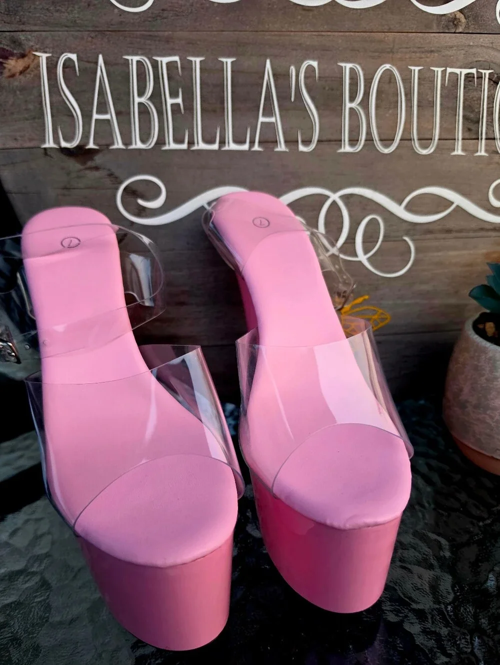 Pink Patent Clear-Strap Platform Heels